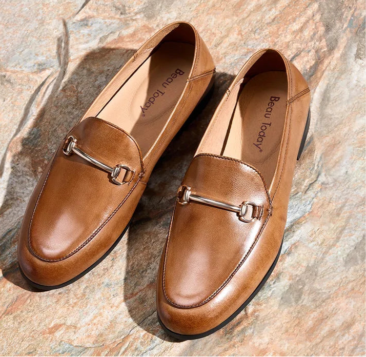 Buckle Accent Cow Leather Formal Loafers