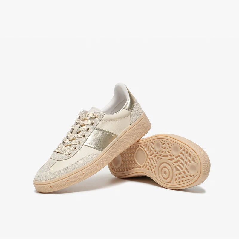 Cow Suede Leather Round Toe Lace-Up Patchwork Sneakers