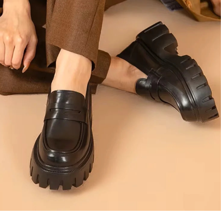 Cow Leather Slip On Chunky Sole Penny Loafers
