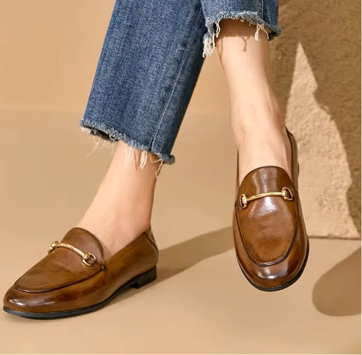 Buckle Accent Cow Leather Formal Loafers