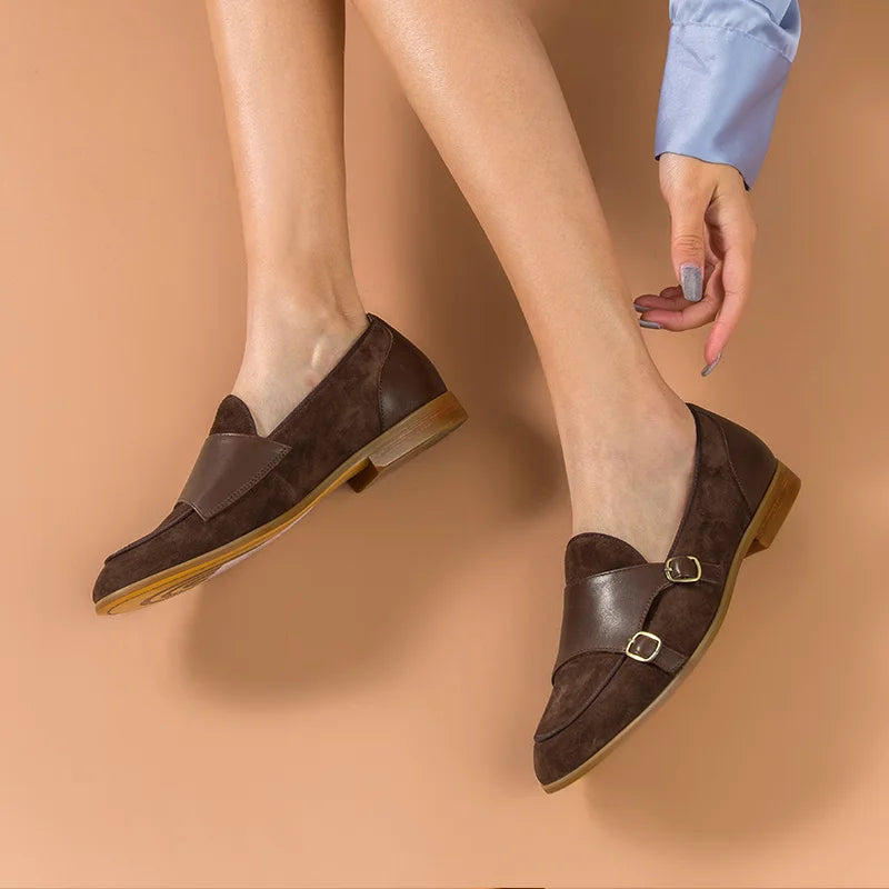 Cow Leather Kid Suede Buckle Straps Slip On Monks Loafers