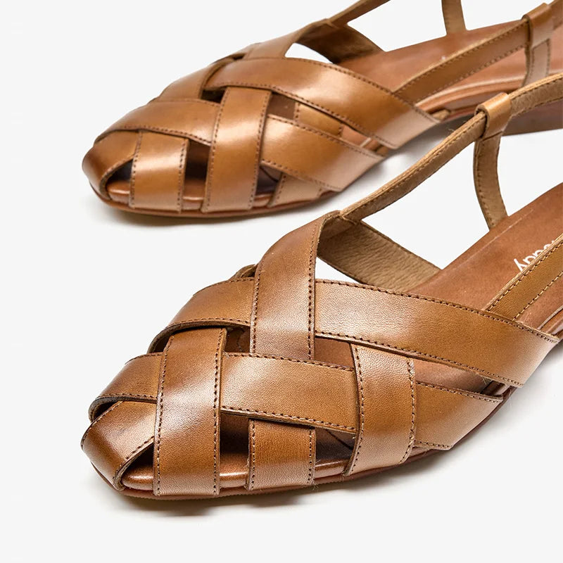Cow Leather Braided Strap Ladies Flat Sandals