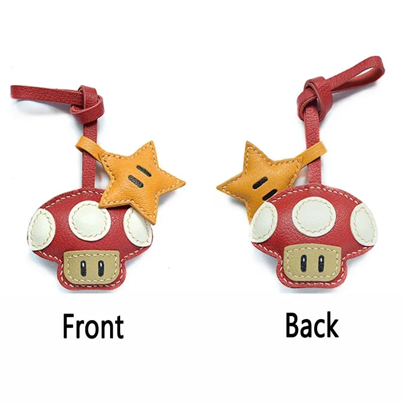 Handmade Leather Mushroom and Star Bag Charm