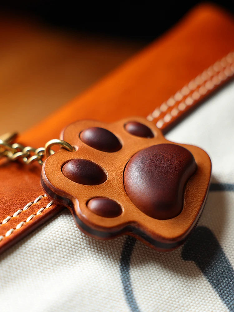 Handmade Genuine Leather Vintage Cat Paw Bag Charm