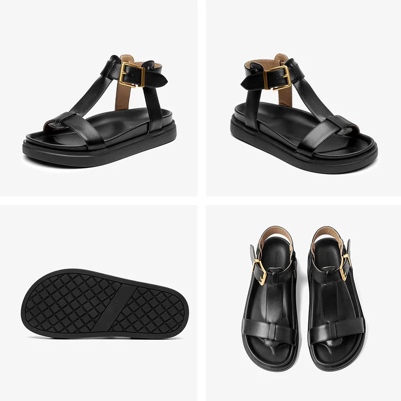 Cow Leather T-Strap Platform Gladiator Sandal