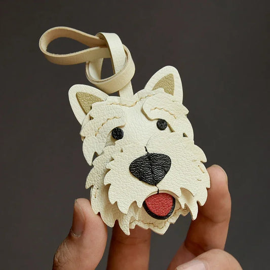 Handmade Leather White Terrier Dog Bag Charm