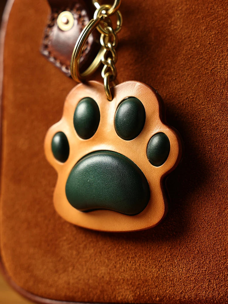 Handmade Genuine Leather Vintage Cat Paw Bag Charm