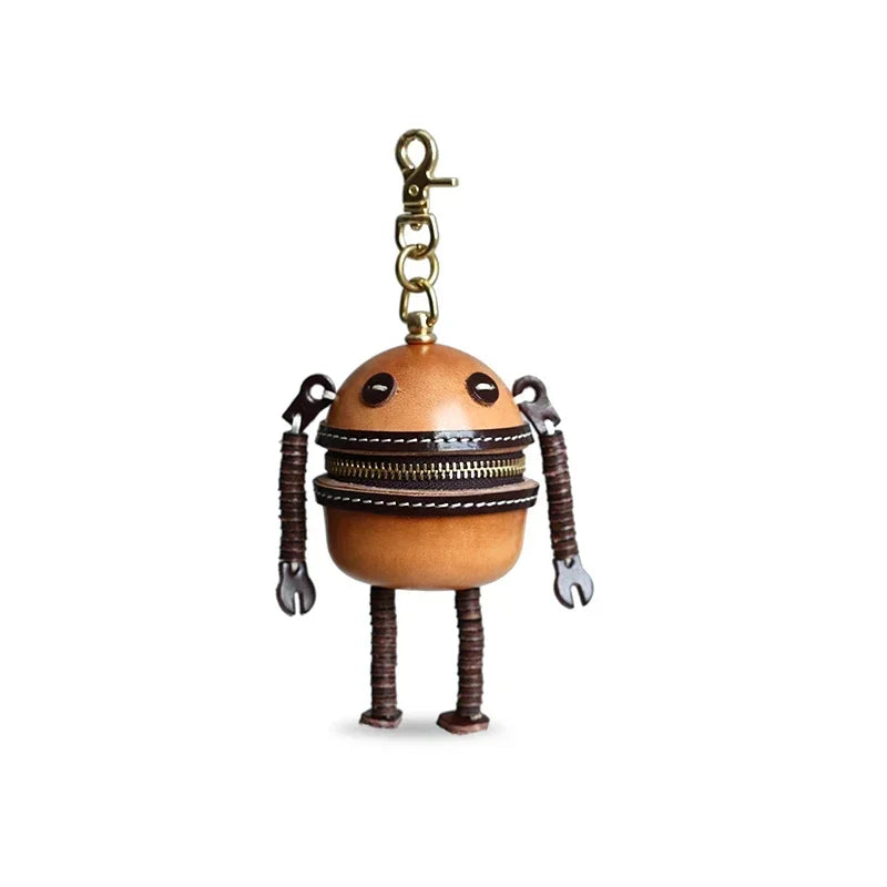 Handmade Leather Robot Bag Charms