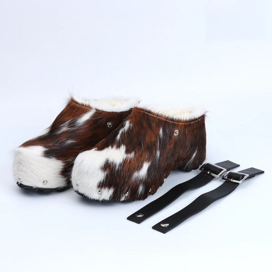 Luxury Platform Clog & Mules - Designer Calf Hair & Wool-Lined Fur Sandals with Adjustable Strap