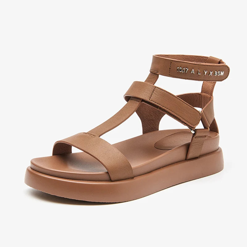 Cow Leather T-Strap Platform Gladiator Sandal