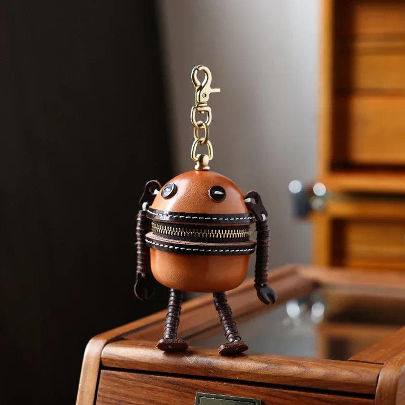 Handmade Leather Robot Bag Charms