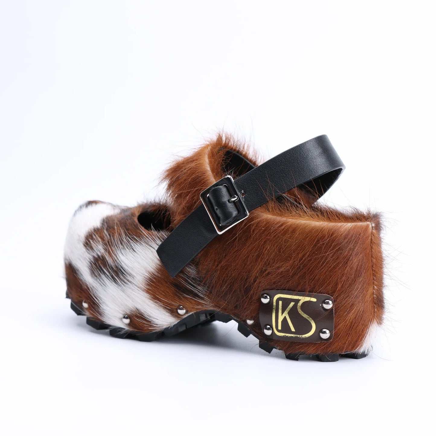 Handmade Calf Hair, Studded Cowboy Style Platform Fur Clogs