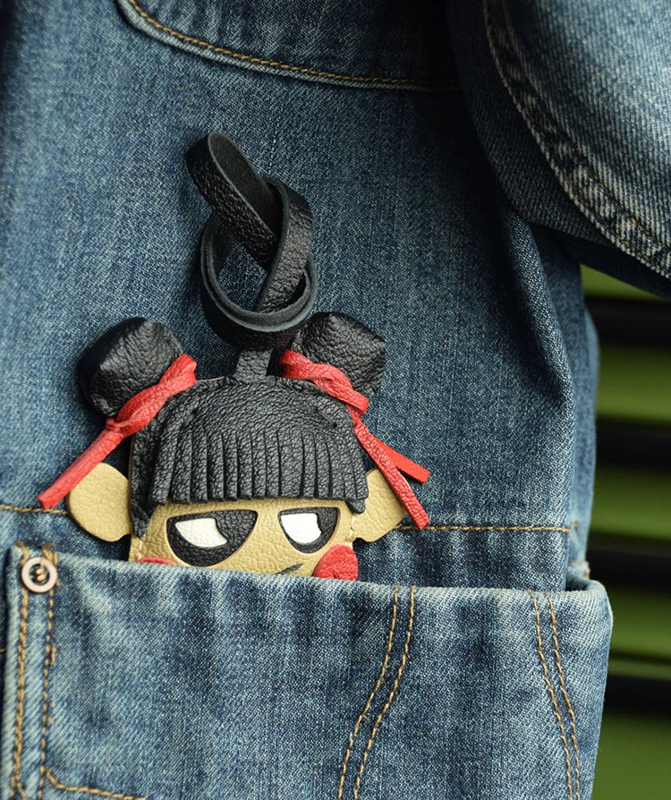 Original Nezha Design Handmade Genuine Leather Car Key Holder Chain,Unique Mythical Hero Keychain Accessory for Men and Women