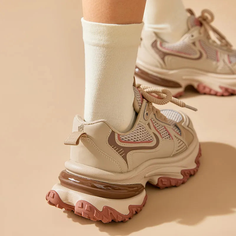 Mesh Solid Color Patchwork Thick Sole Lace-up Chunky Sneakers
