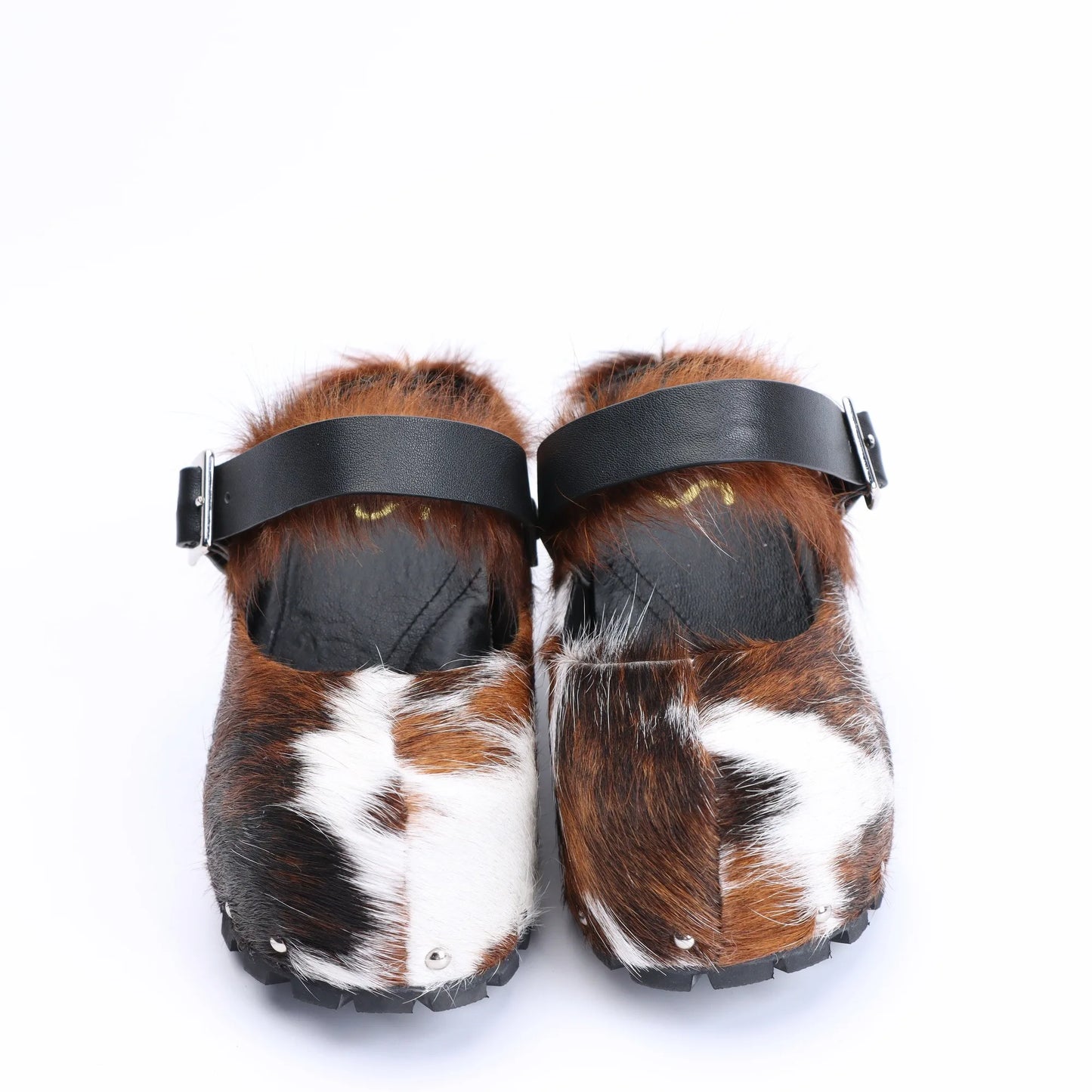 Handmade Calf Hair, Studded Cowboy Style Platform Fur Clogs