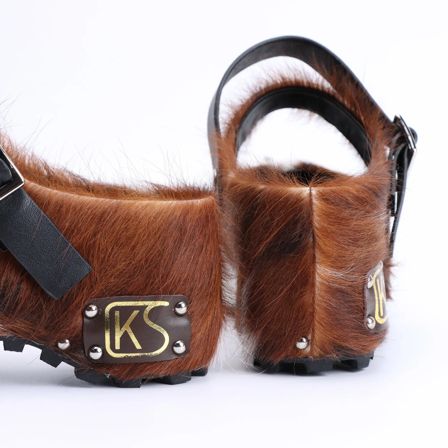 Handmade Calf Hair, Studded Cowboy Style Platform Fur Clogs