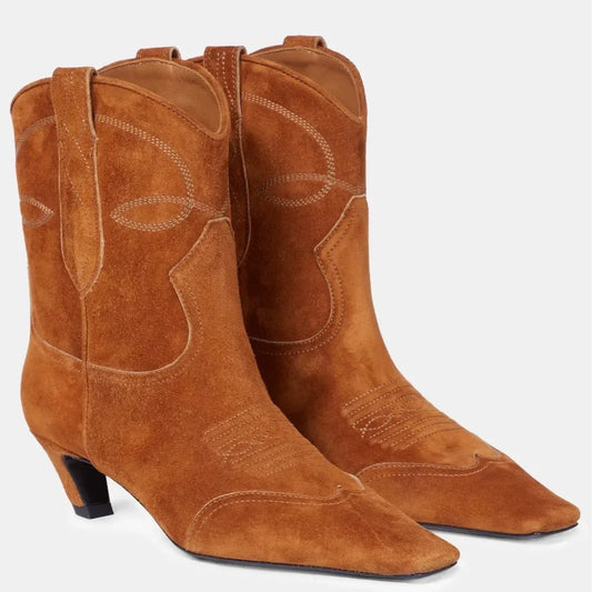 Low Heel Embroidered Multi Functional Women's Square Head Boots