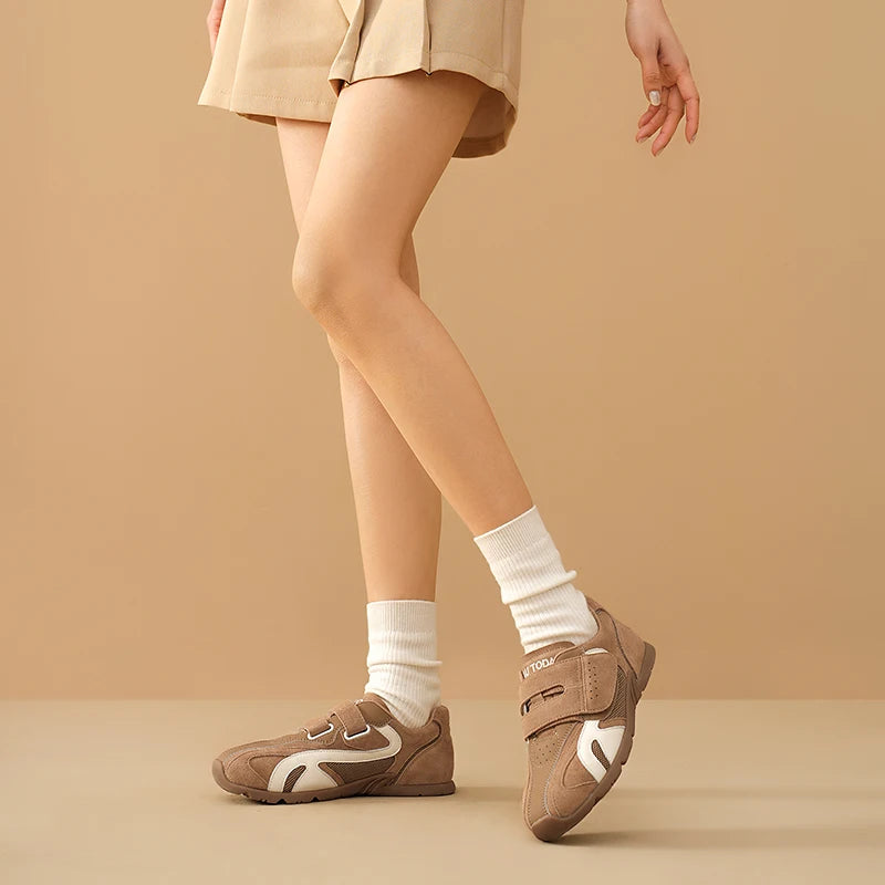 Cow Suede Hook Loop Mixed Color Round Toe Trainers