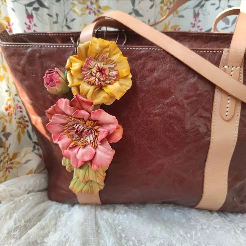 Personalized Genuine Leather Handmade Flower Bag Charm Custom Gifts for Mother Valentines Gifts