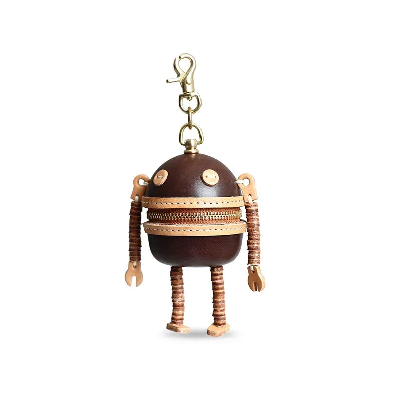 Handmade Leather Robot Bag Charms