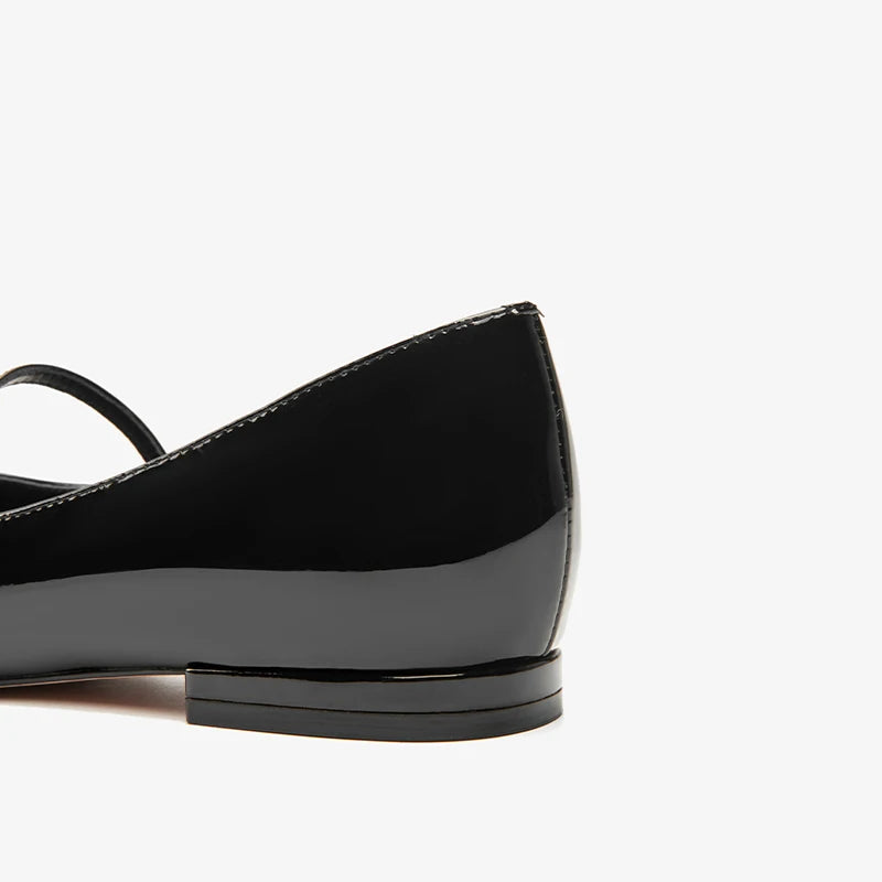 Patent Leather Pointed Toes Buckle Straps Solid Mary Jane Flats