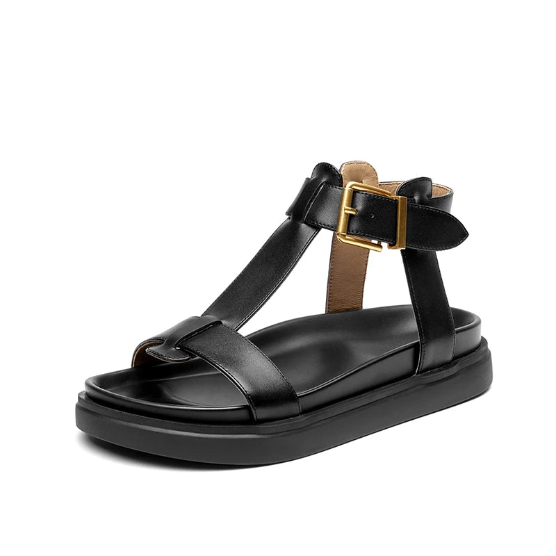 Cow Leather T-Strap Platform Gladiator Sandal