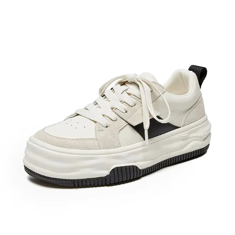 Suede Leather Patchwork Lace-Up Round Toe Sneakers