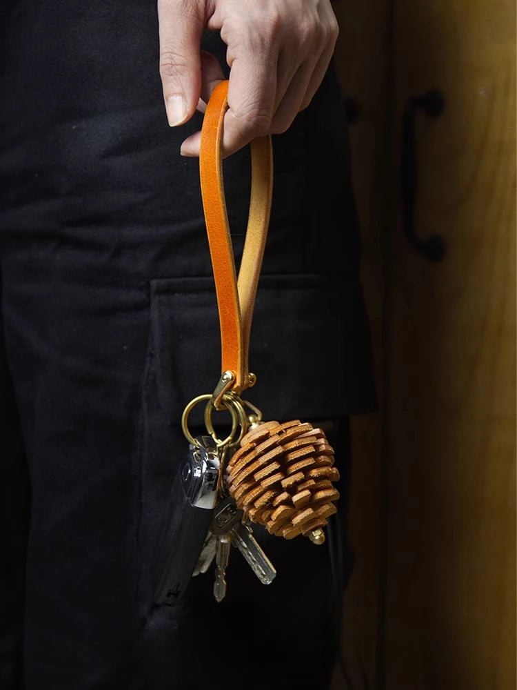 Fun 3D Pinecone Design Genuine Leather Bag Charm