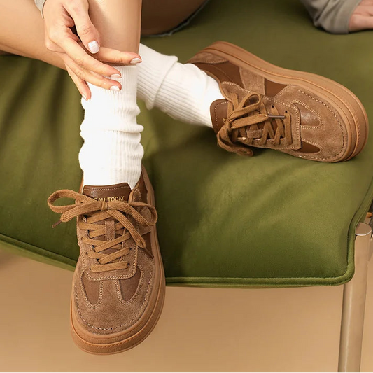 Cow Suede Split Leather Microfiber Patchwork Lace-up Sneakers