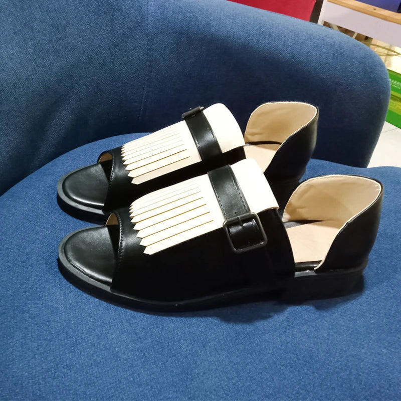 Peep Toe Tassel Buckle Sandals