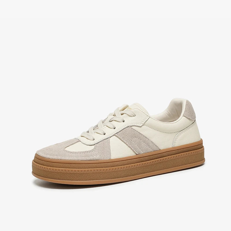 Cow Suede Split Leather Microfiber Patchwork Lace-up Sneakers