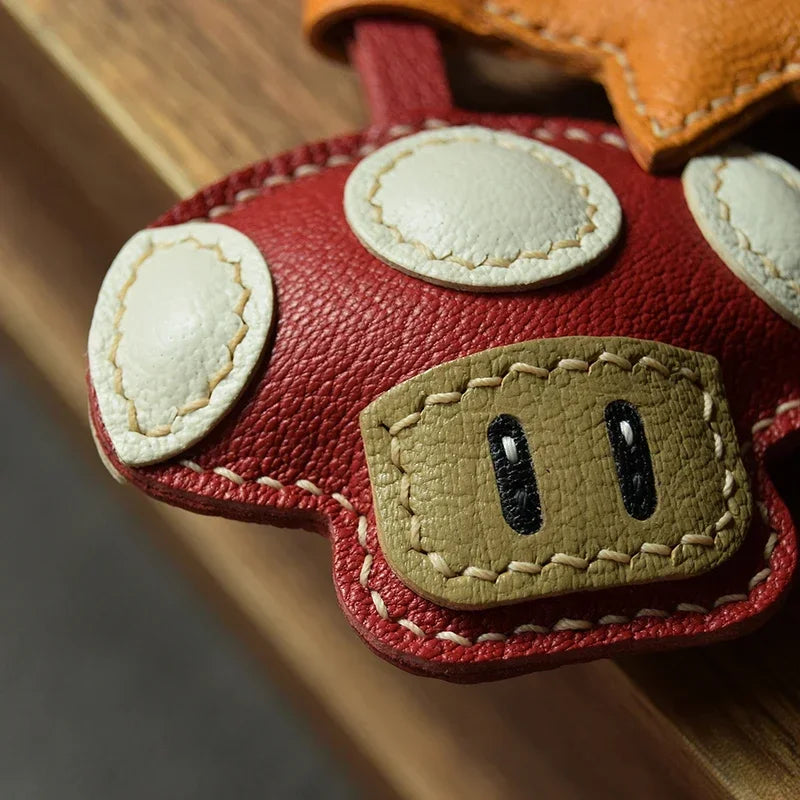 Handmade Leather Mushroom and Star Bag Charm