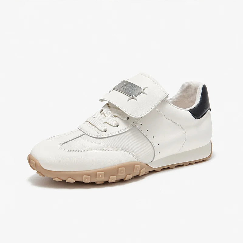 Cow Suede Metal Buckle Leather Flat Sneakers