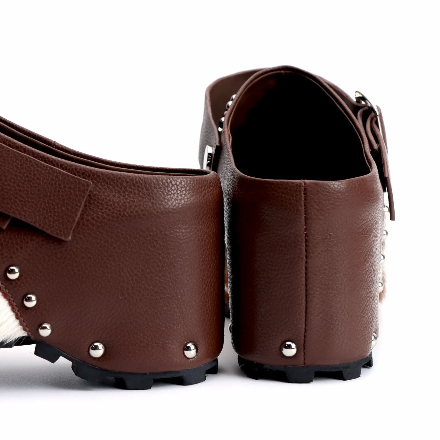 Studded Platform Clogs with Natural Calf Hair and Leather Lining