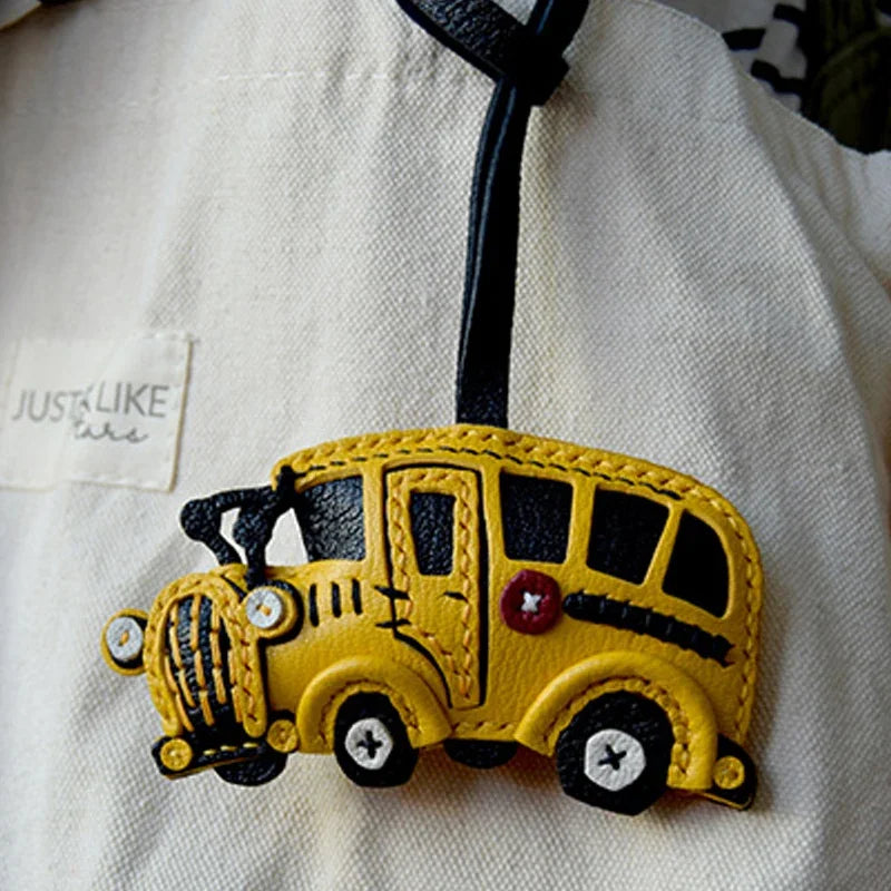 Leather Yellow School Bus Keychain