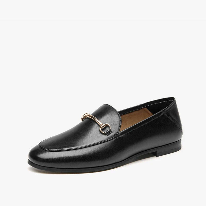 Buckle Accent Cow Leather Formal Loafers