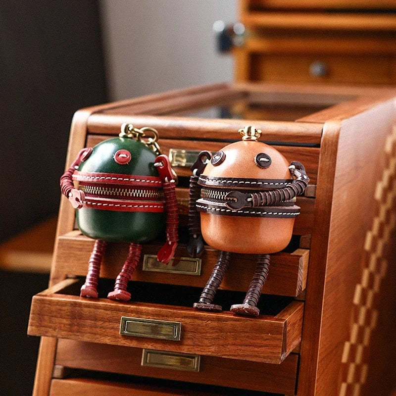Handmade Leather Robot Bag Charms