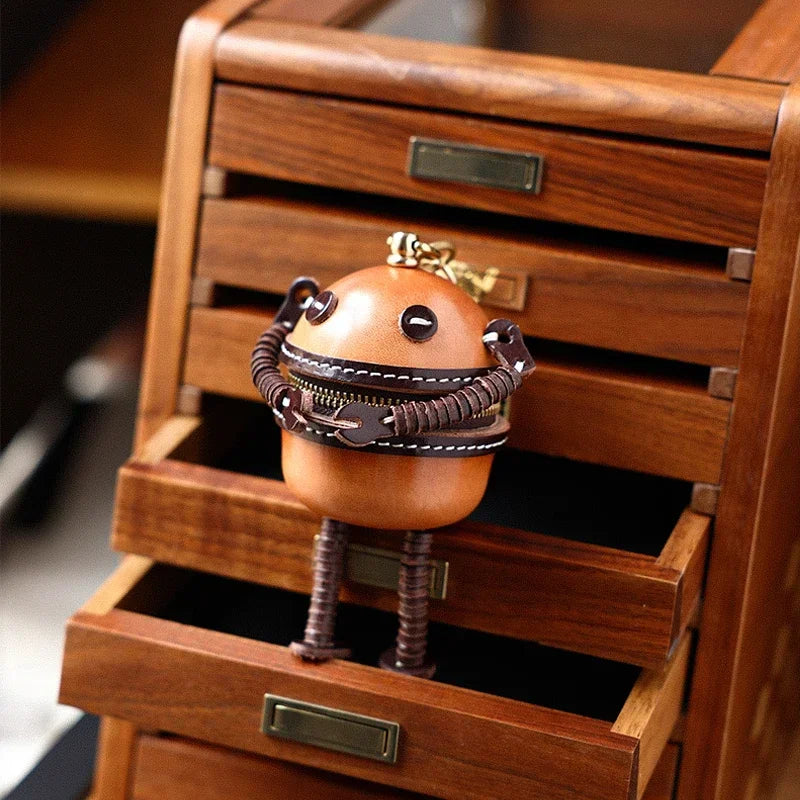 Handmade Leather Robot Bag Charms