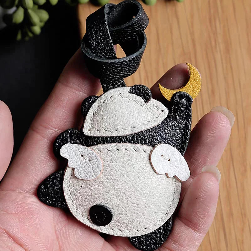 Panda Grasping The Moon Leather Handmade Bag Charm