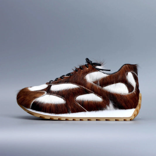 Athletic Low-top Natural Calf Hair Prints Sneakers with Leather Lined Lace