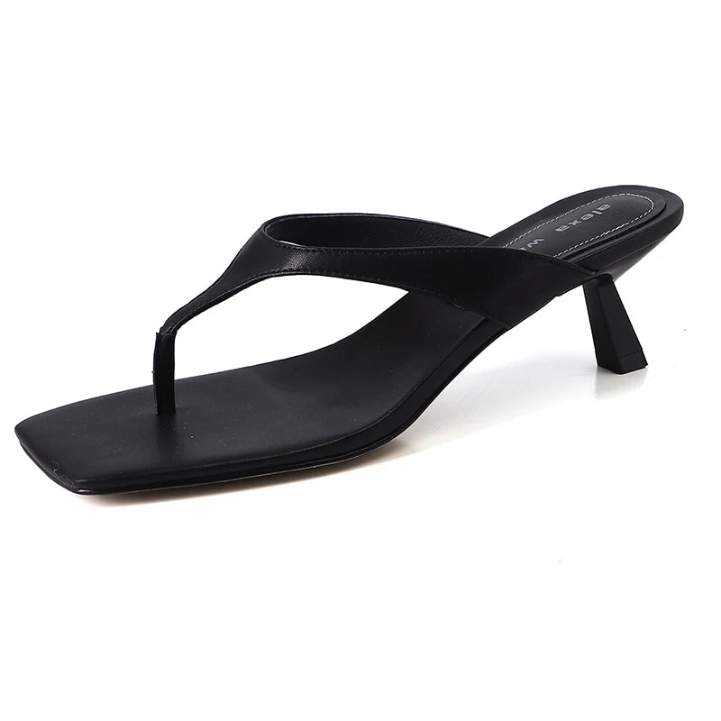 Leather Flip Flops-style Kitten Heel Mules