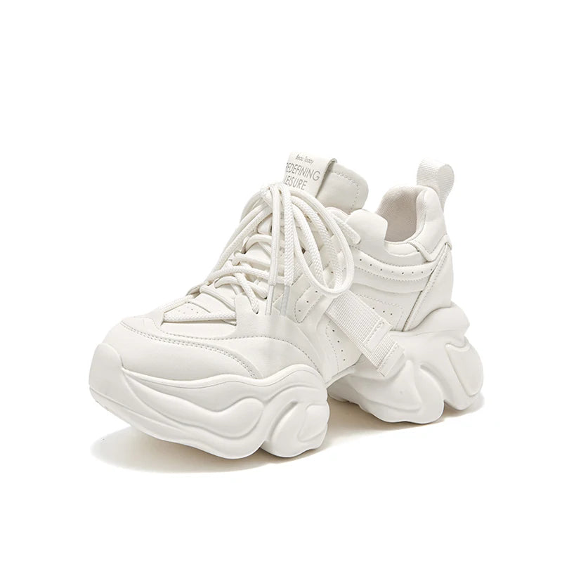 Cow Leather Solid Color Lace-up Platform Sneakers