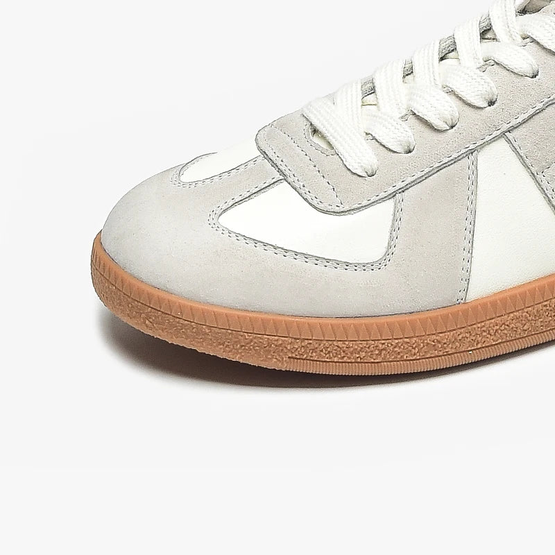 Split Leather Cow Suede Patchwork Design Lace-up Flats Sneakers