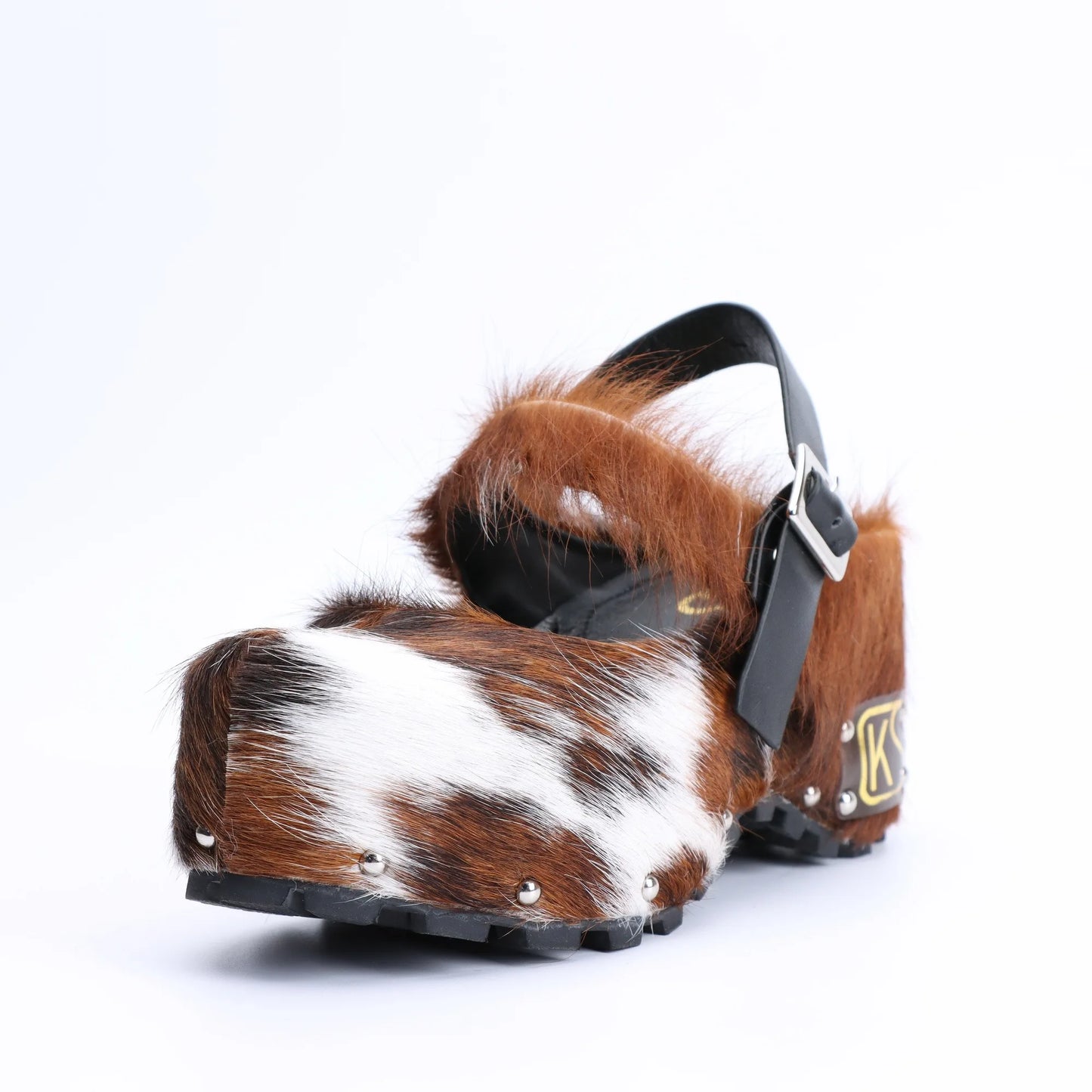 Handmade Calf Hair, Studded Cowboy Style Platform Fur Clogs