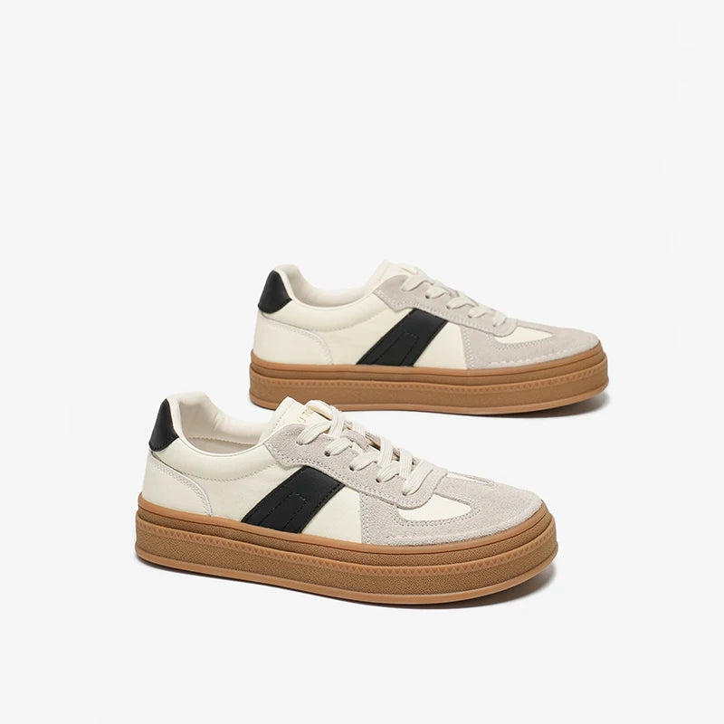 Cow Suede Split Leather Microfiber Patchwork Lace-up Sneakers