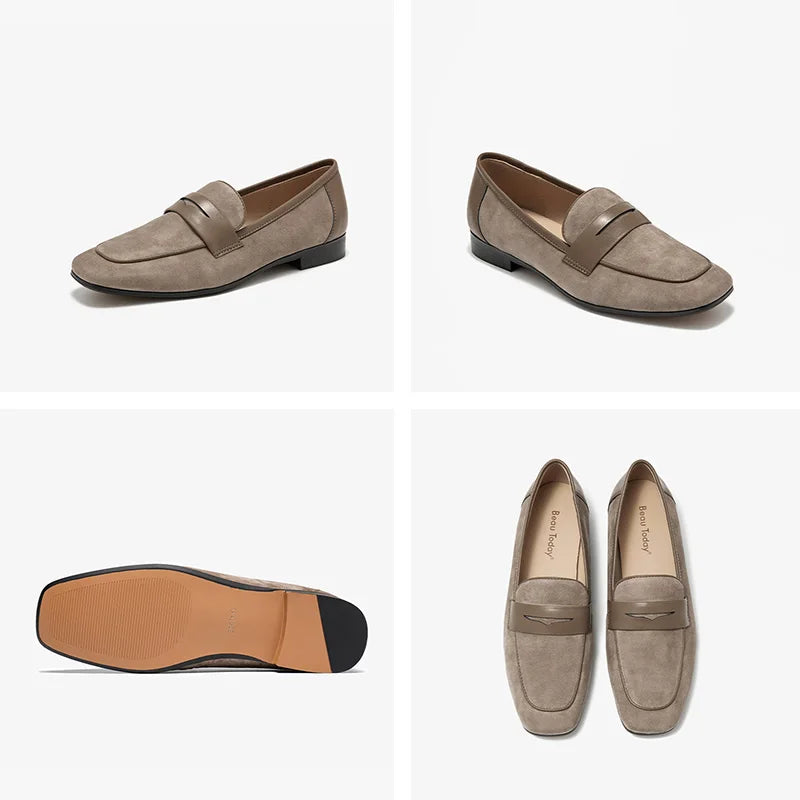 Flat Sheep Suede Square Toe Loafers