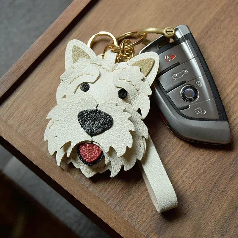 West Highland White Terrier Dog Keychain Handmade Leather Cute Doggy Key Ring Bag Charm Christmas gifts