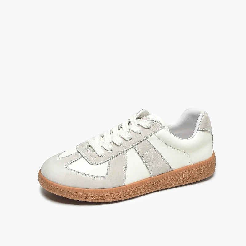Split Leather Cow Suede Patchwork Design Lace-up Flats Sneakers