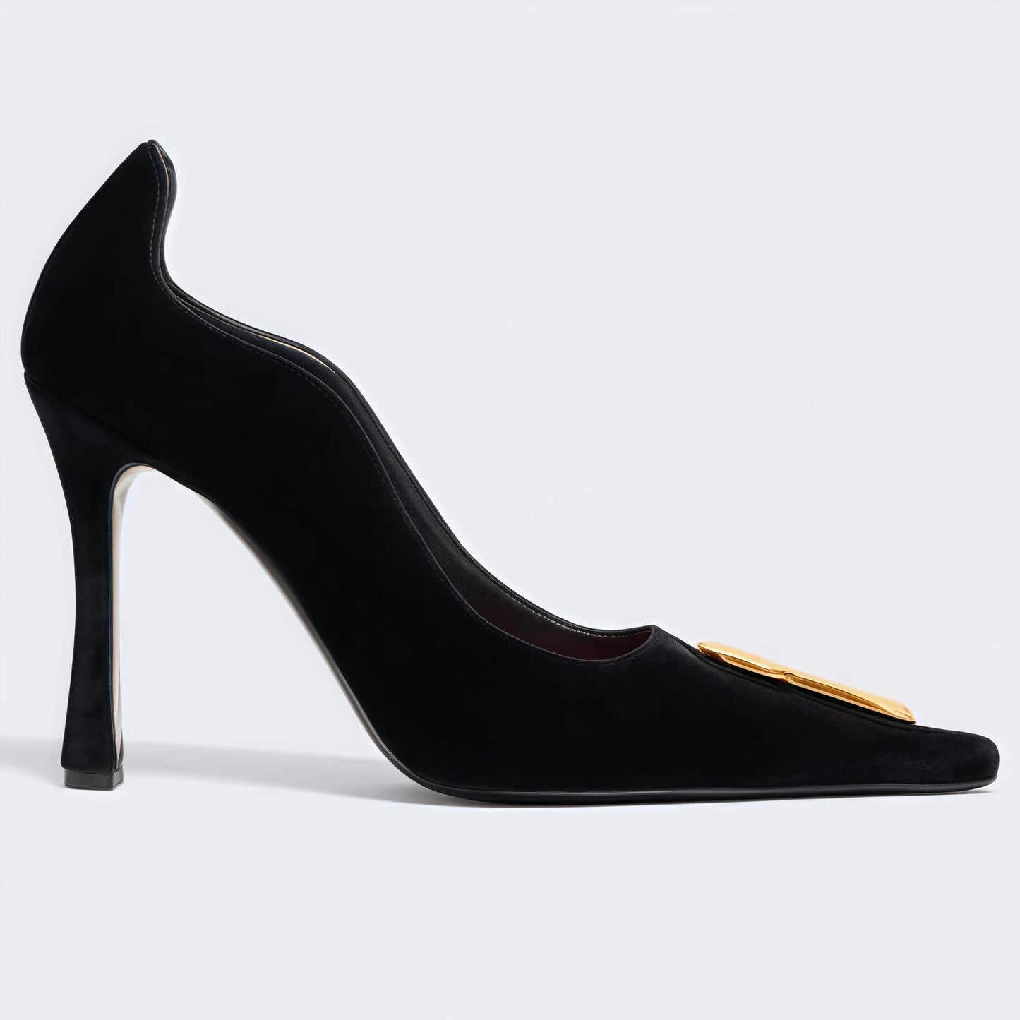 Black Pointed Toe Metal Buckle Slip On Pumps