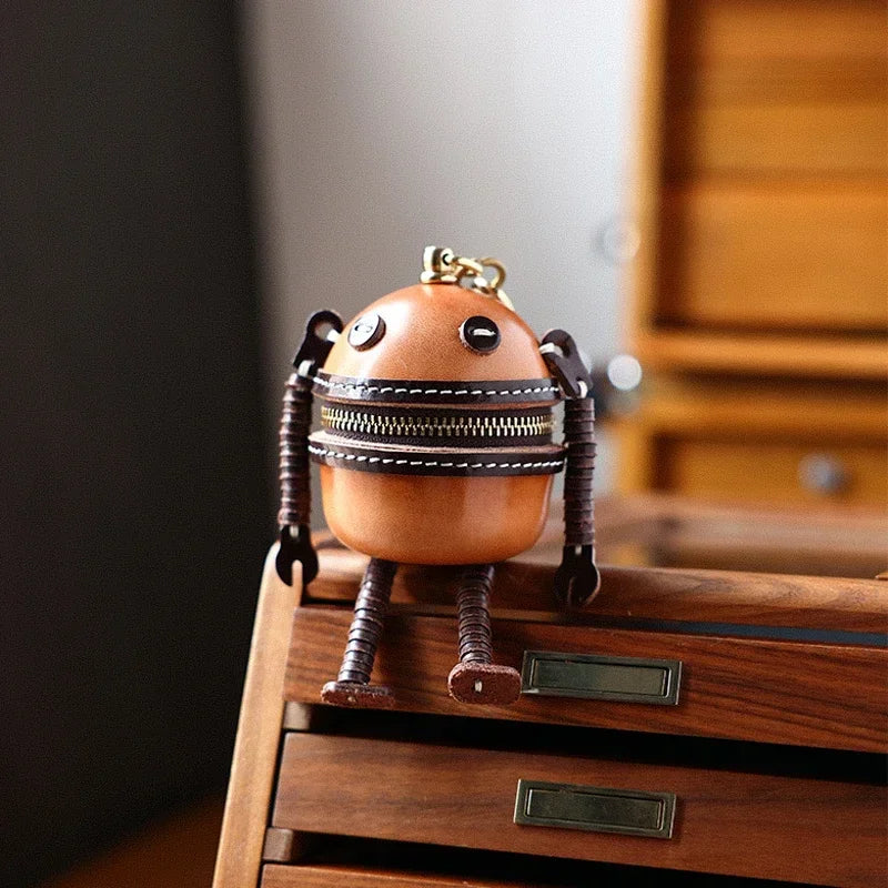 Handmade Leather Robot Bag Charms